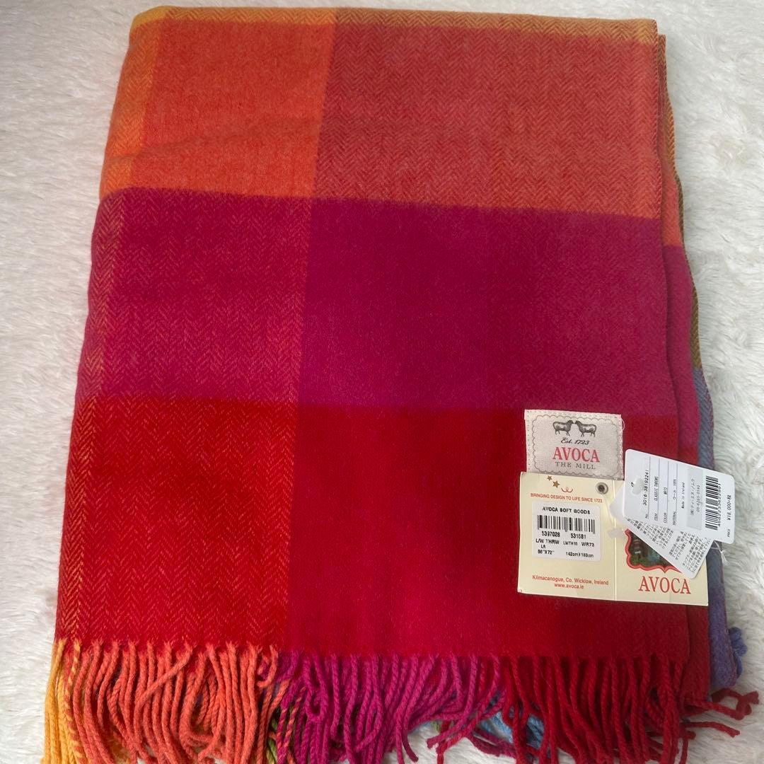 新品【AVOCA】アイルランド製 ウール カラフル チェック マフラー
