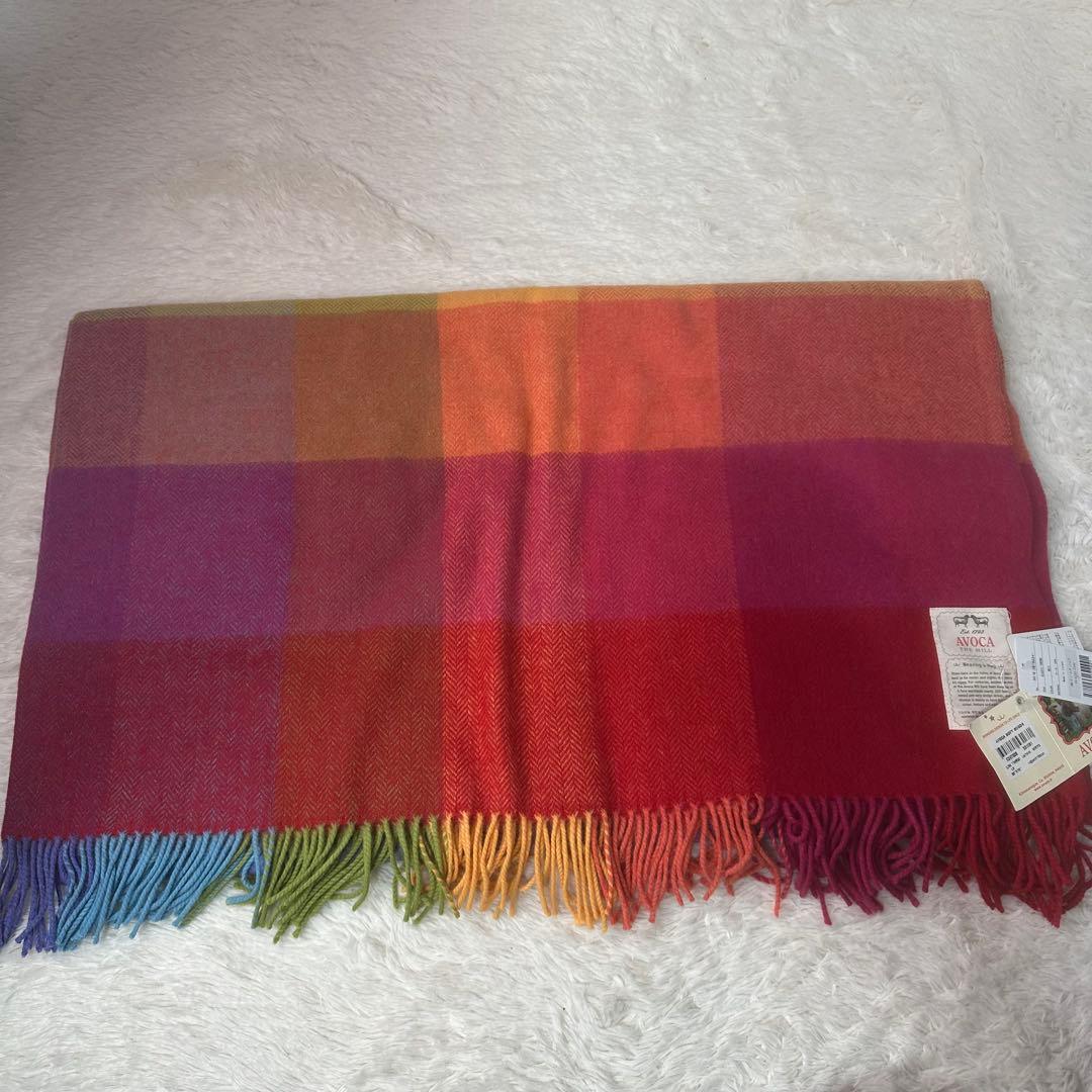 新品【AVOCA】アイルランド製 ウール カラフル チェック マフラー