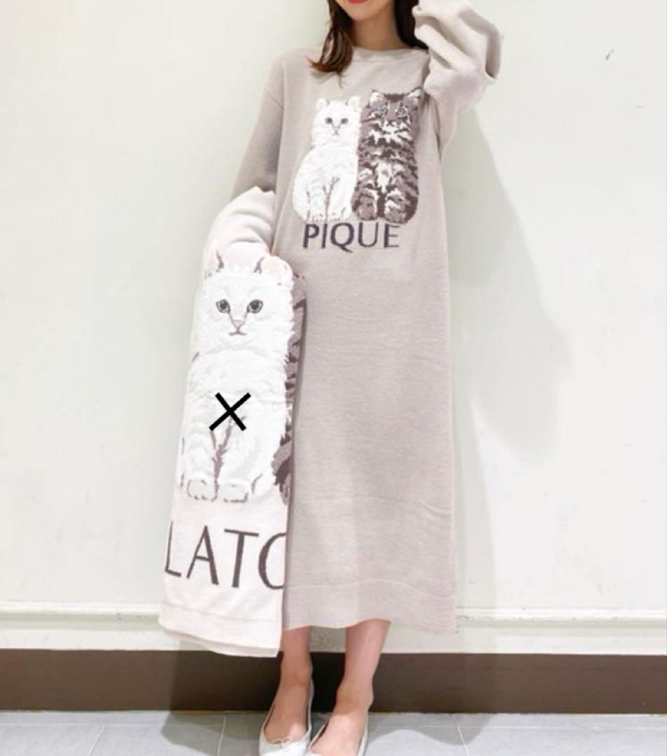 ジェラートピケ　ツインキャットジャガードワンピース　CAT ネコ　ドレス