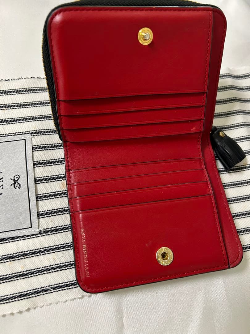 アニヤハインドマーチ ミニ財布　黒✖️赤 二つ折り財布