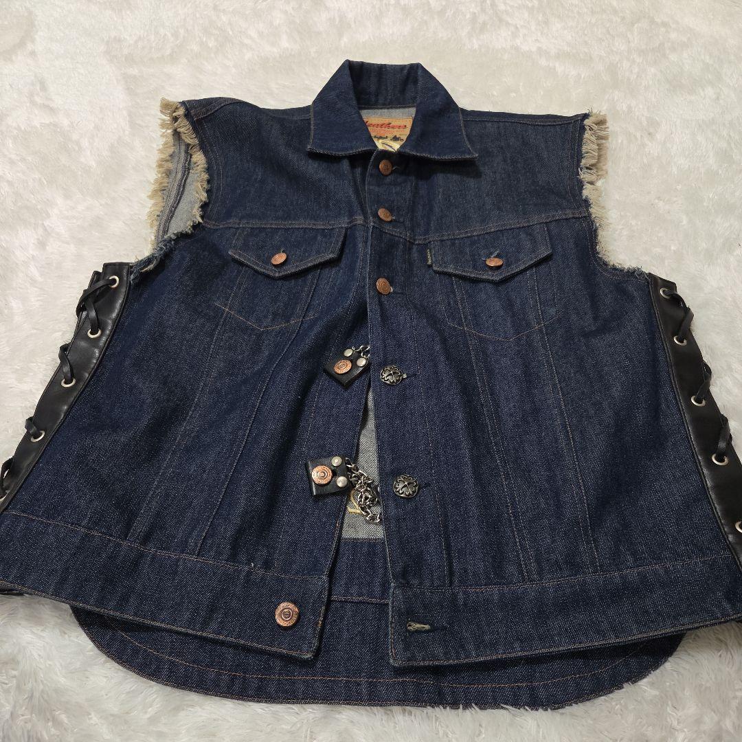カドヤ KADOYA　デニム　ベスト編み上げ　ハーレーダビットソン　2XL