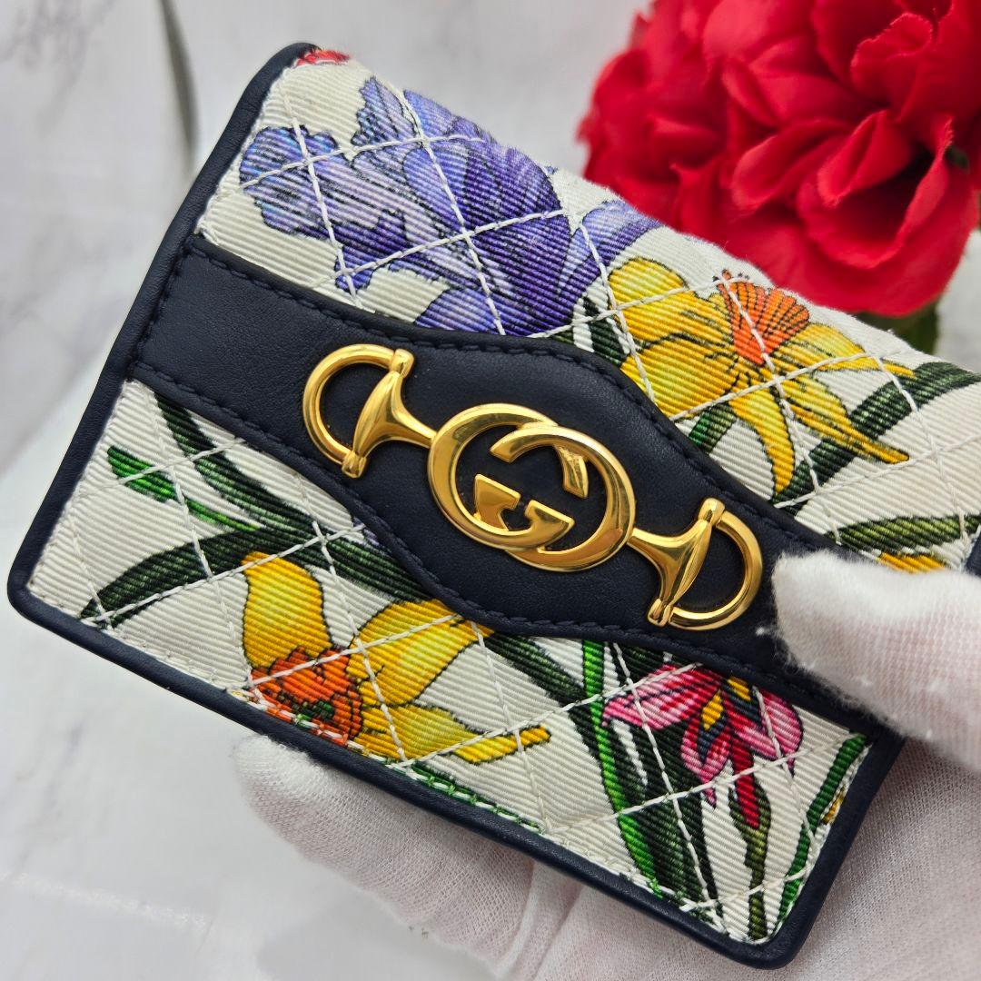【希少】 GUCCI グッチ 折り財布 財布 ズゥミ フローラ 花 キルティング