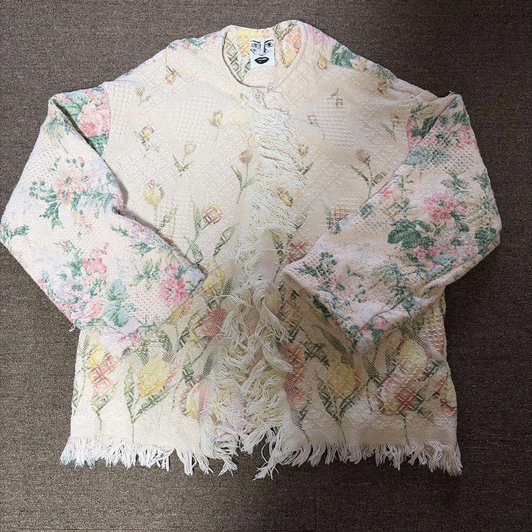 h アッシュ リメイク ラグジャケット花柄フリンジ付き