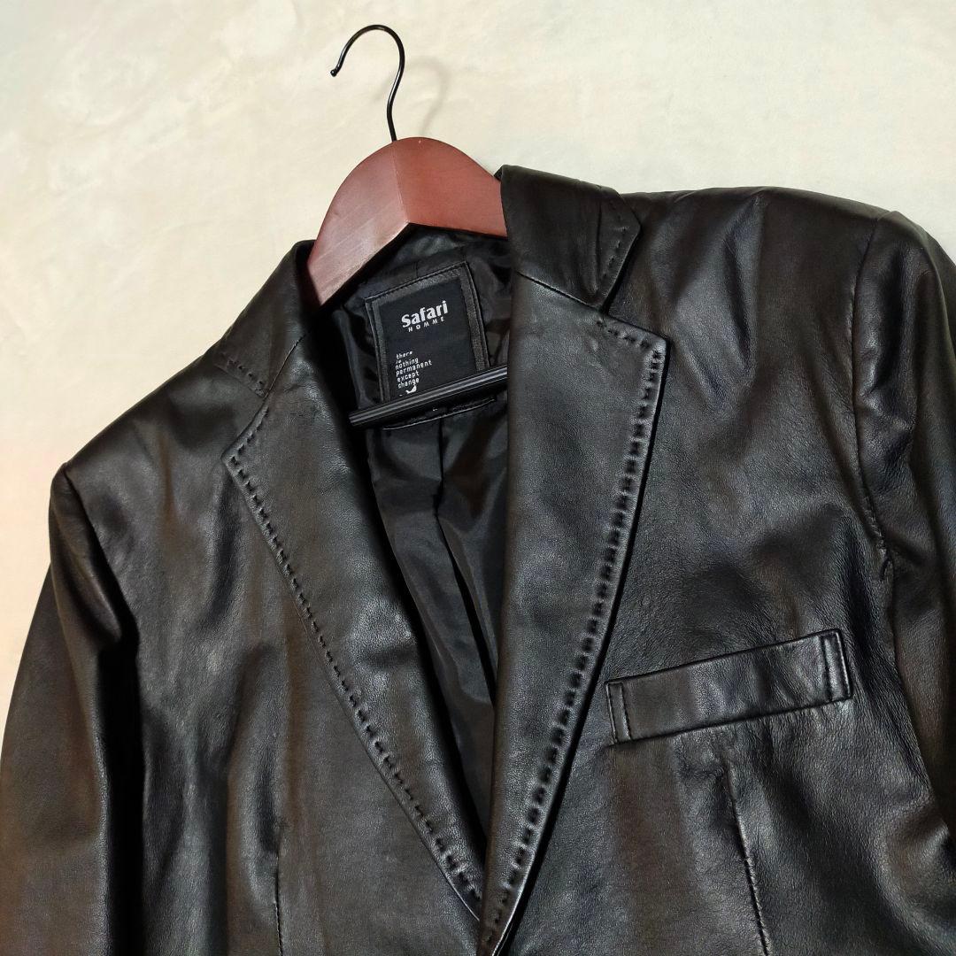 美品　safari HOMME　羊革　オールレザーテーラードジャケット　Lサイズ