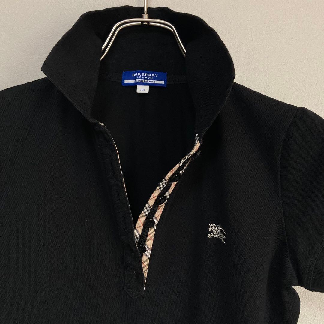 BURBERRYバーバリー ブルーレーベル ポロシャツ 襟付き38 黒 ブラック
