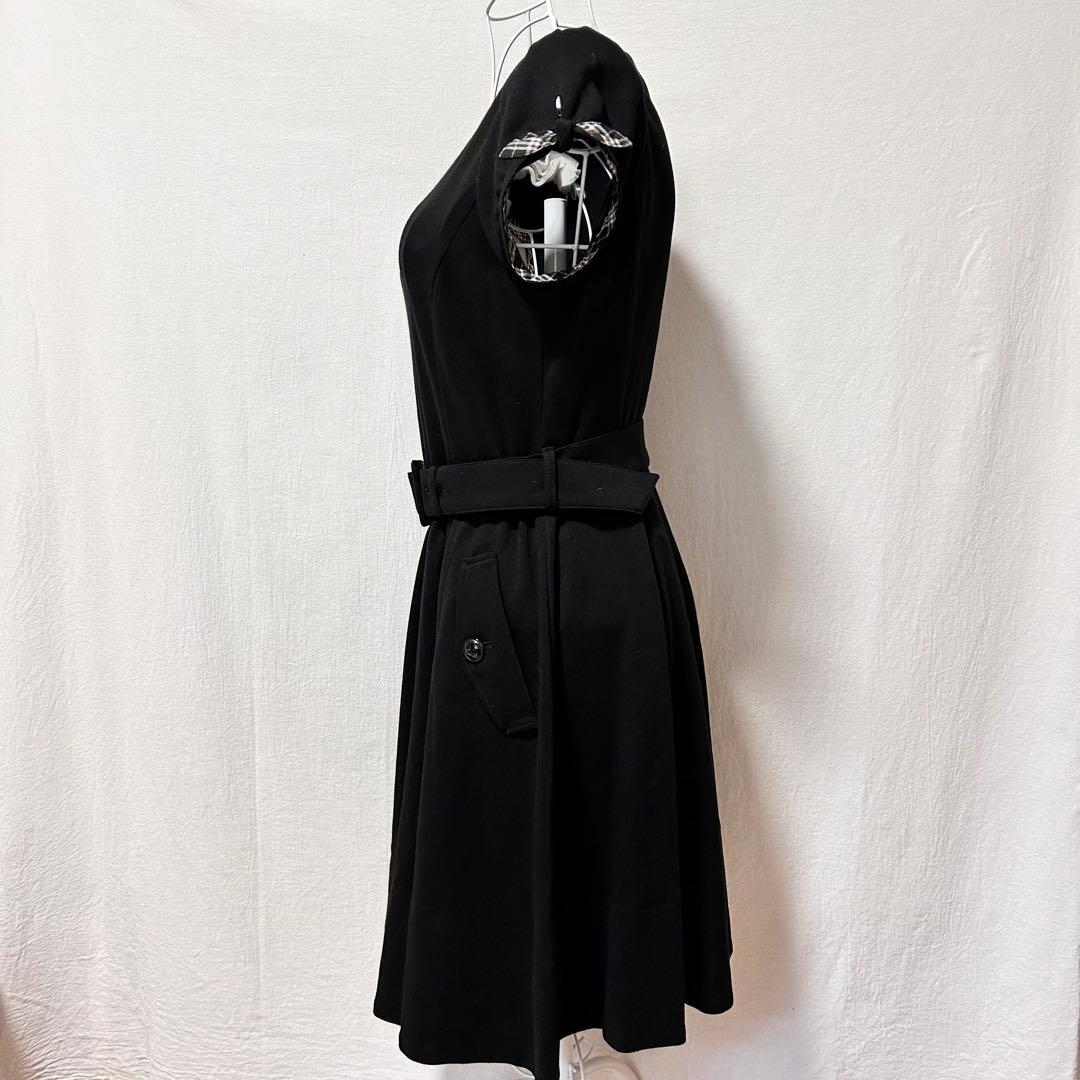 美品 ブルーレーベル クレストブリッジ ワンピース 袖リボン ひざ丈 黒 半袖