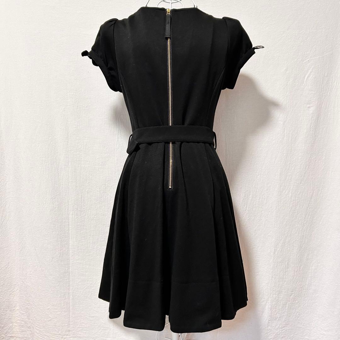 美品 ブルーレーベル クレストブリッジ ワンピース 袖リボン ひざ丈 黒 半袖