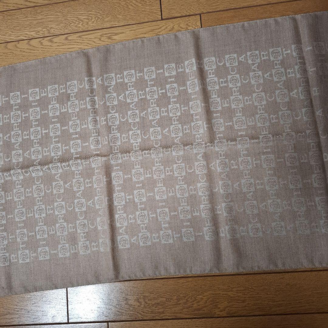 カルティエ　カシミアストール　ロゴプリント ベージュ　フリンジ付きマフラー