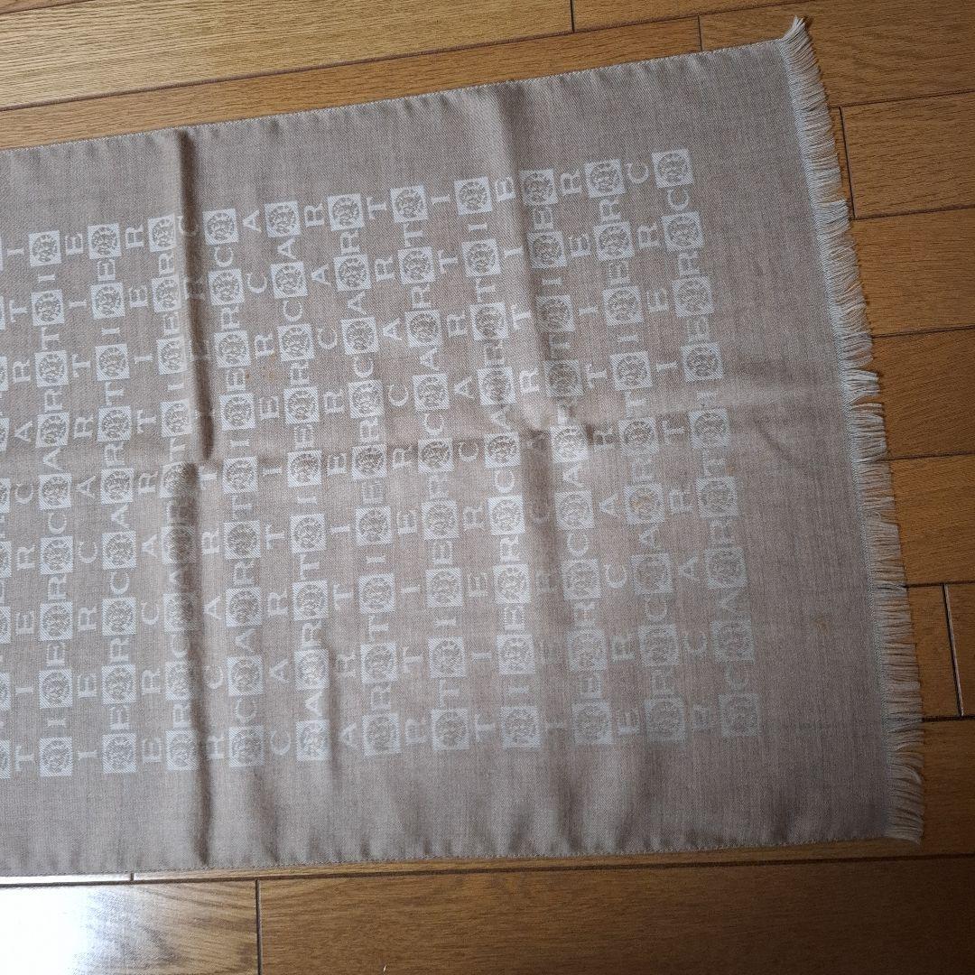 カルティエ　カシミアストール　ロゴプリント ベージュ　フリンジ付きマフラー