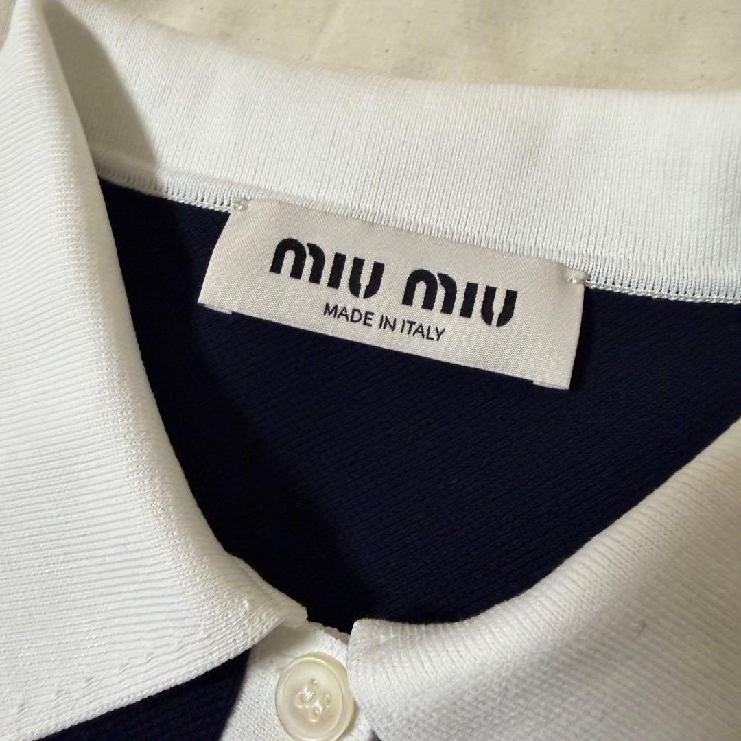 MIU MIU ネイビー コットンピケポロシャツ　Sサイズ　ポロシャツ