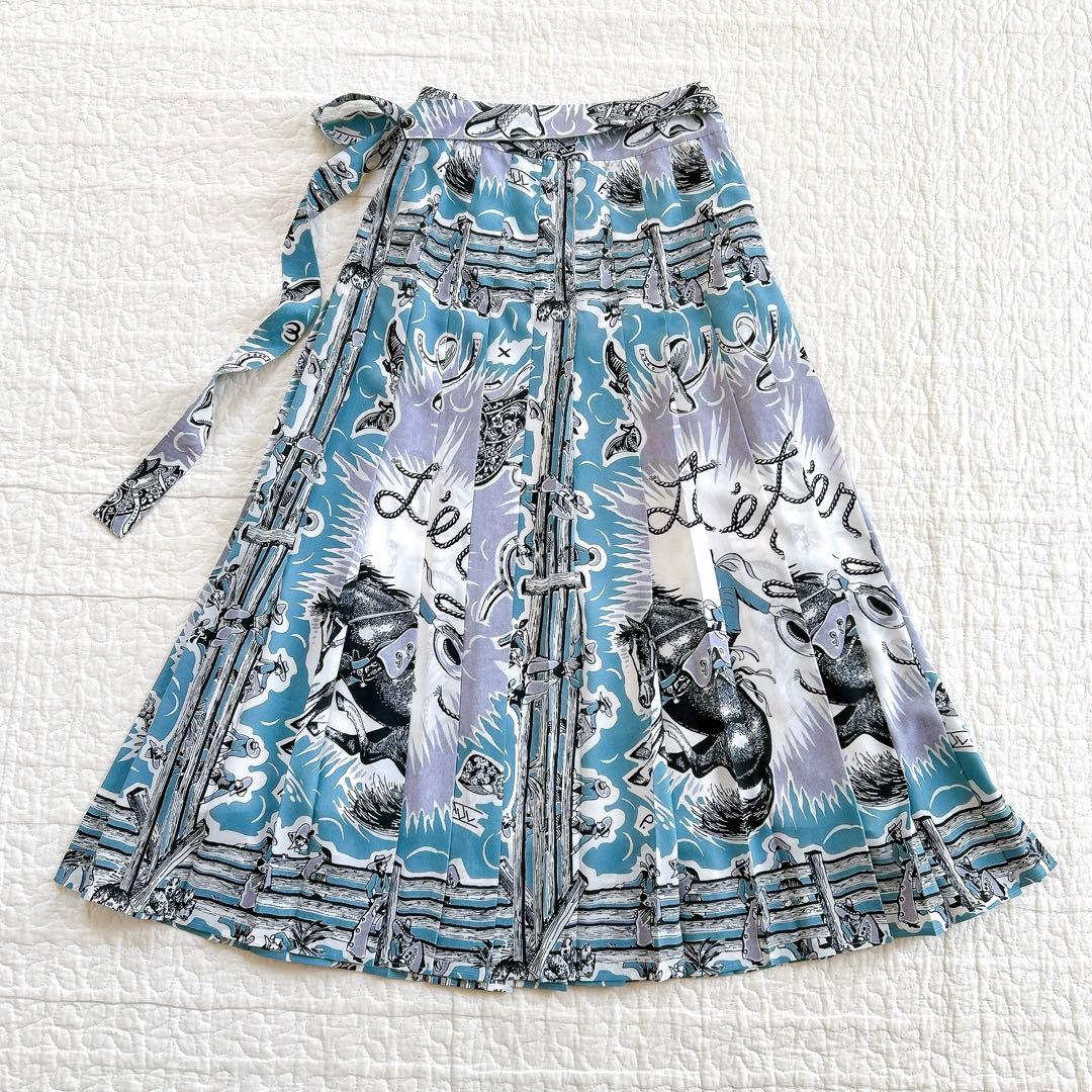極美品✨ ポールスミス プリーツ 巻きスカート プリント総柄 リボン 40