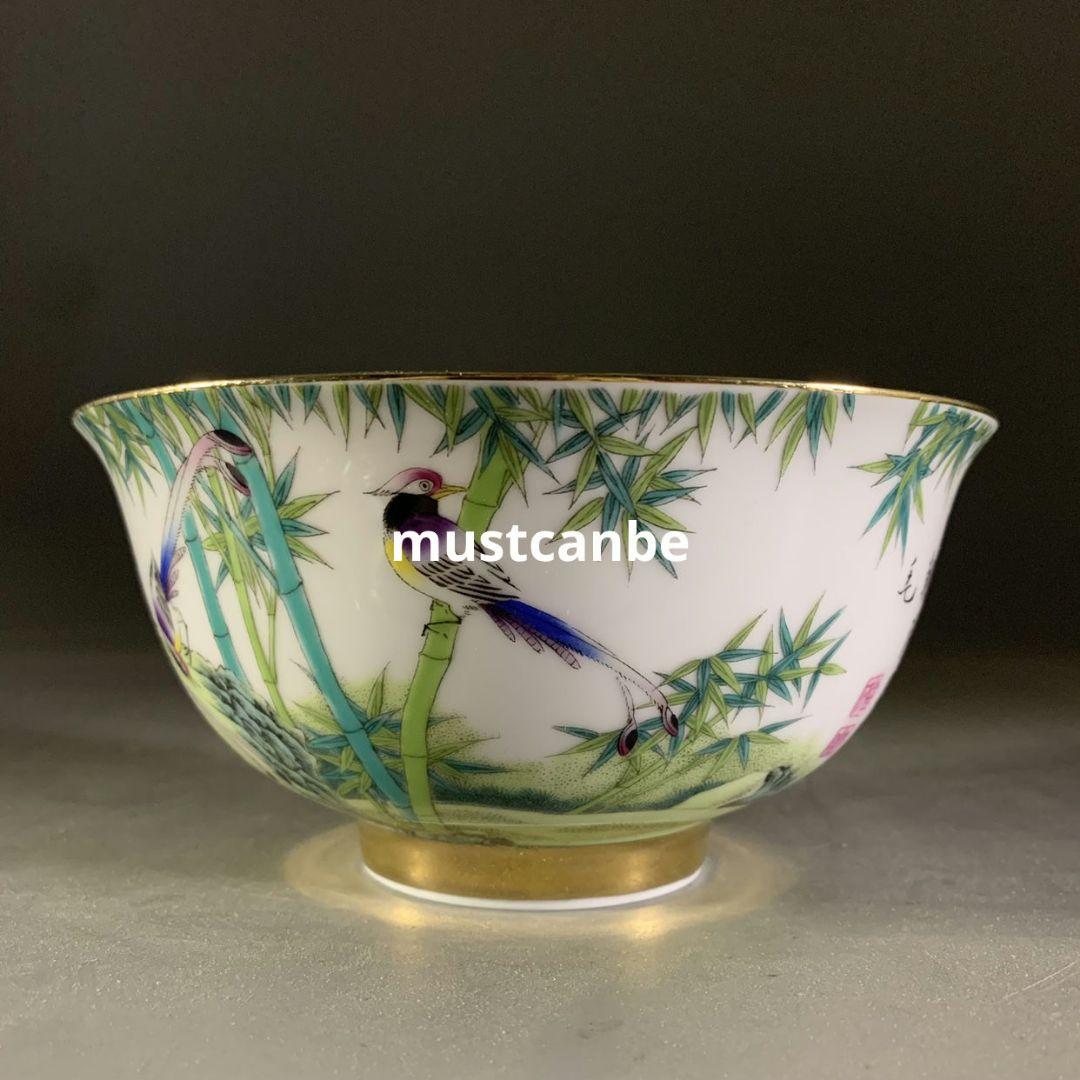蒔花花鳥富貴竹高脚椀 景徳鎮 陶磁器 装飾品 現代工芸品 美術品 置物