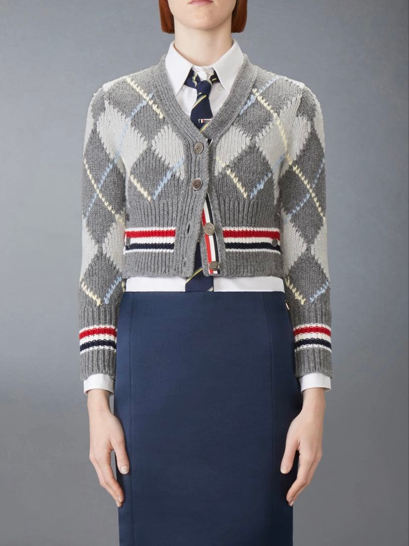 THOM BROWNE トムブラウン アーガイルカーディガン クロップド グレー