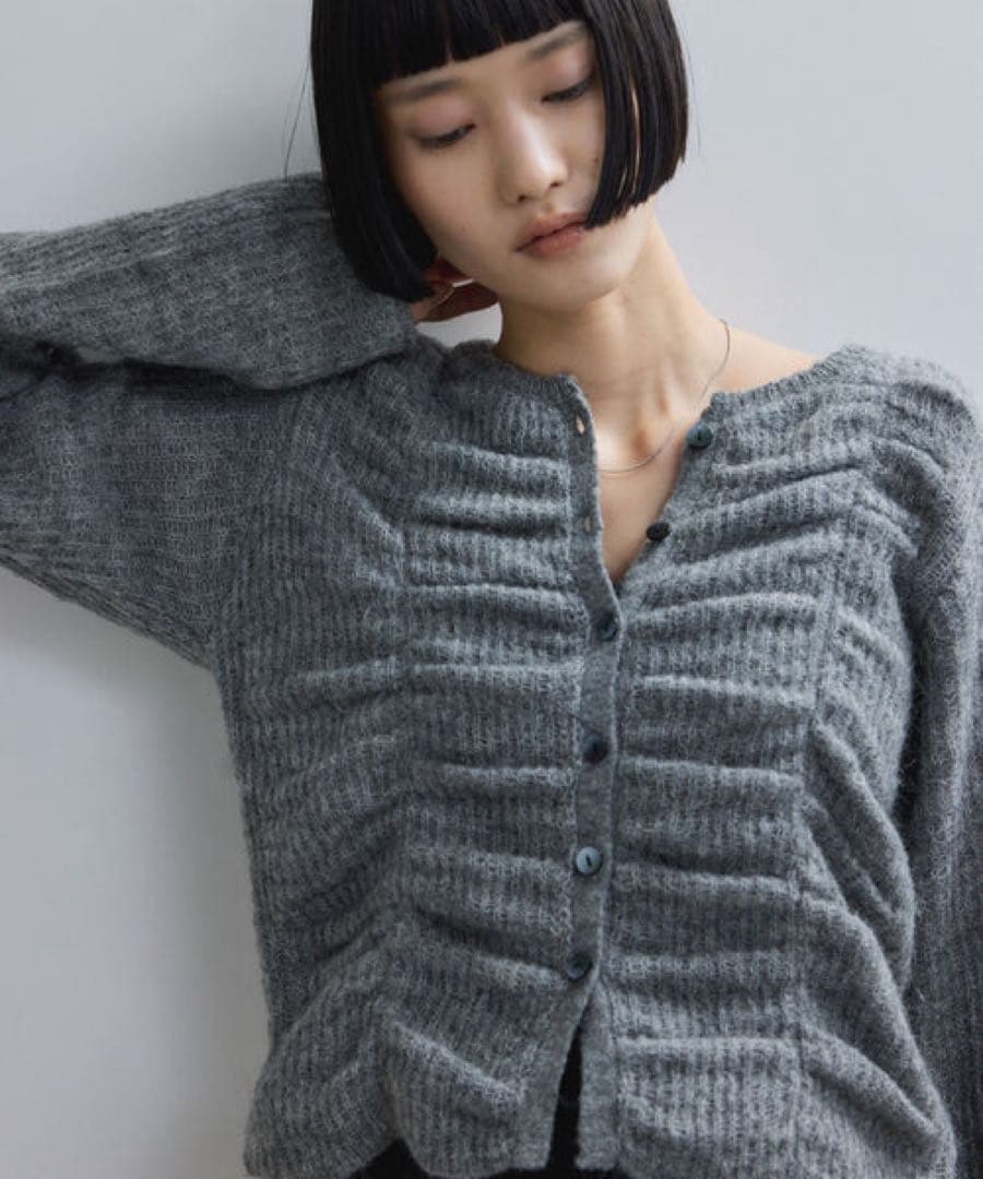 アダムエロペ ダブルモヘアシャーリングカーディガンF グレー
