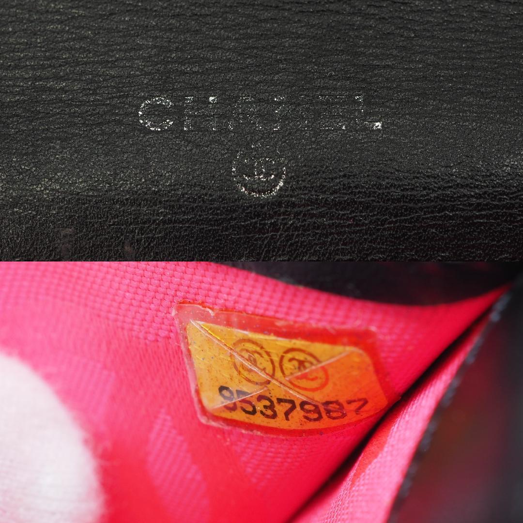 CHANEL シャネル カンボンライン 二つ折り財布 黒×ピンク