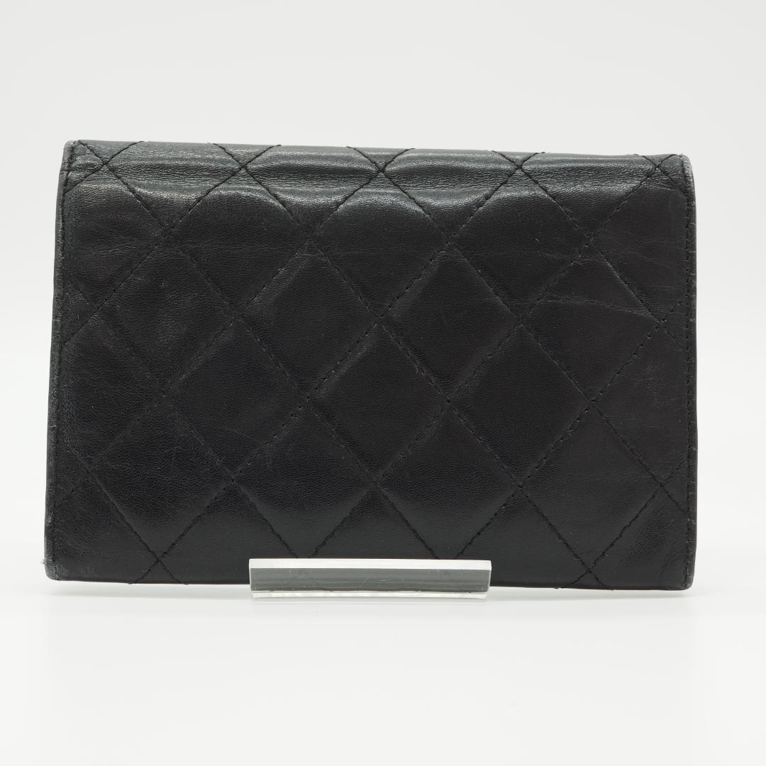 CHANEL シャネル カンボンライン 二つ折り財布 黒×ピンク