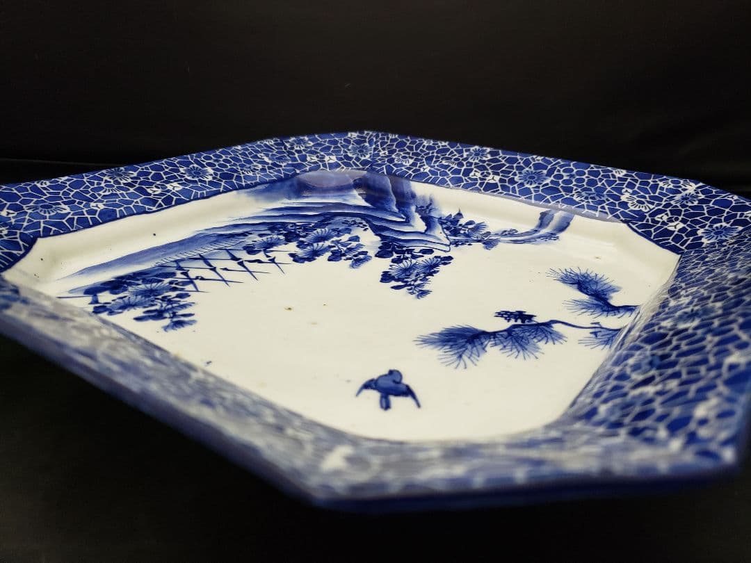 古伊万里　印判　染付　時代皿　角皿