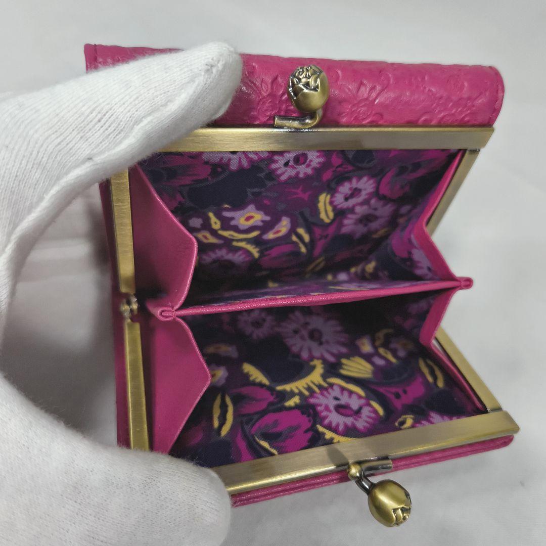 未使用級美品✨️　アナスイ　薔薇柄型押しレザー　がまぐち　折り財布