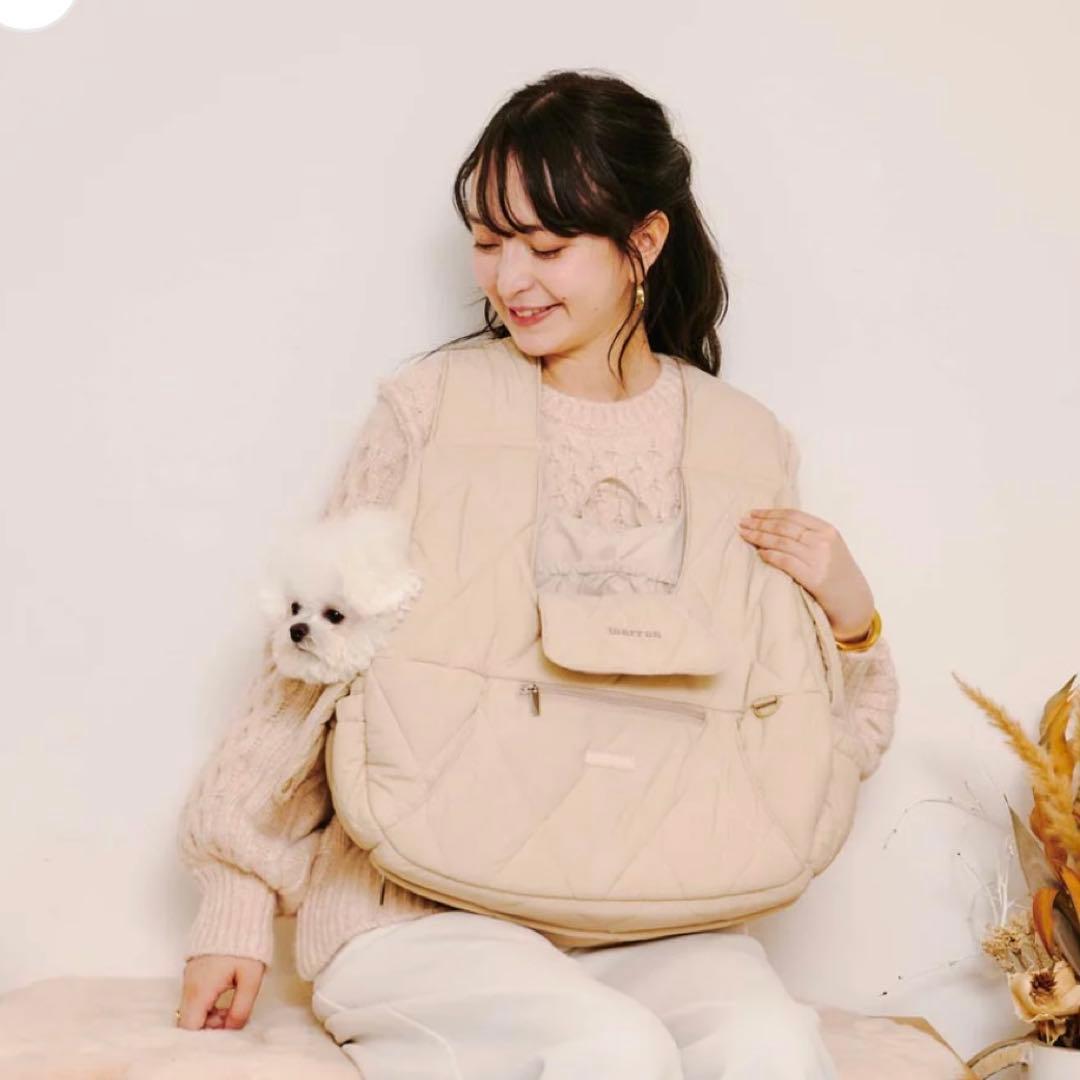 【新品】moncheri キルティングメッシュ付きフロントバッグ★M★ベージュ
