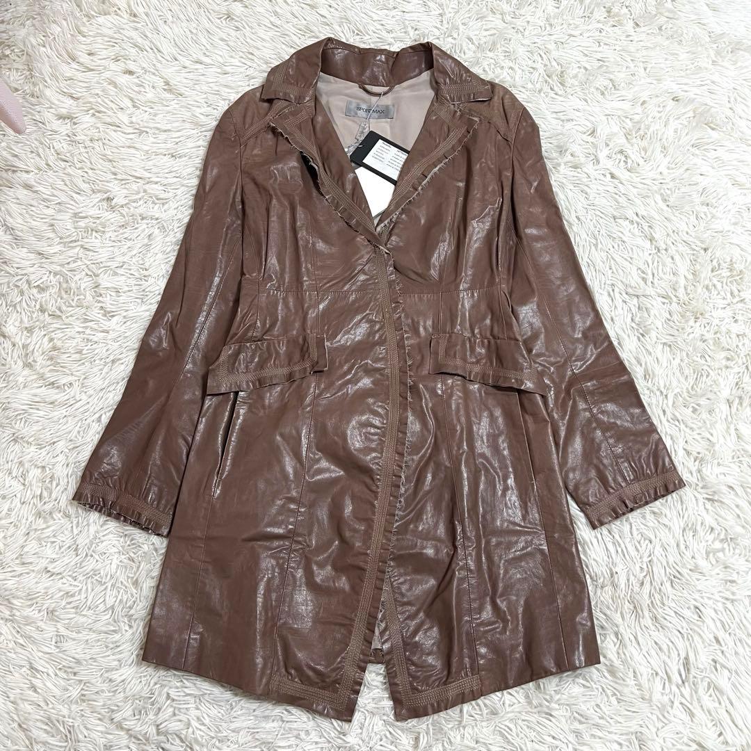 タグつき SPORTMAXマックスマーラ ラムレザー ロングコート ベルト ML