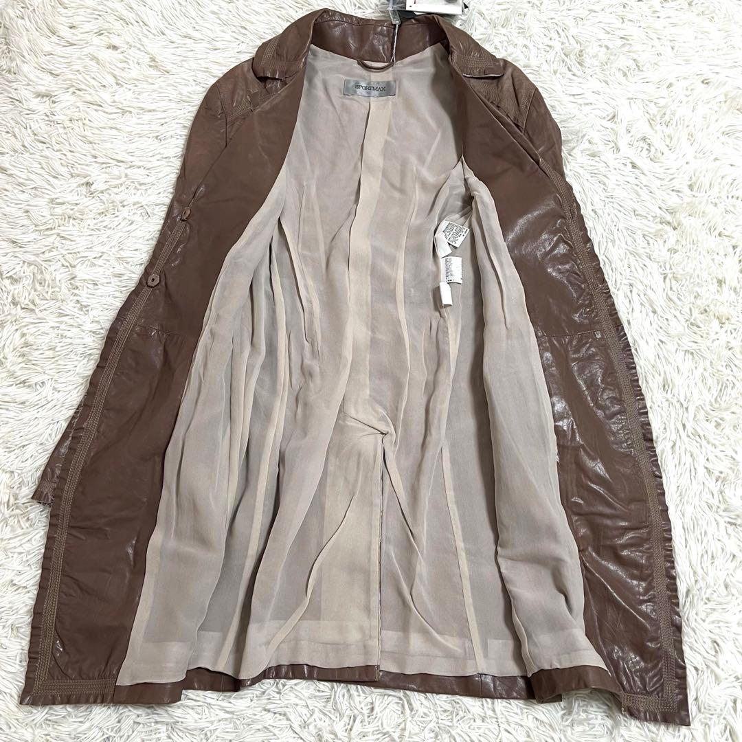 タグつき SPORTMAXマックスマーラ ラムレザー ロングコート ベルト ML