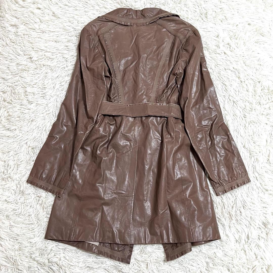 タグつき SPORTMAXマックスマーラ ラムレザー ロングコート ベルト ML