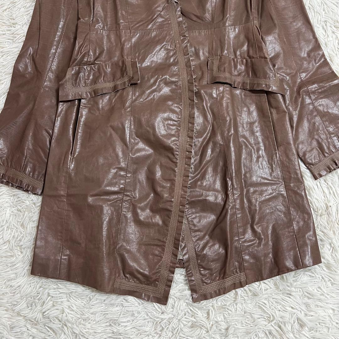 タグつき SPORTMAXマックスマーラ ラムレザー ロングコート ベルト ML
