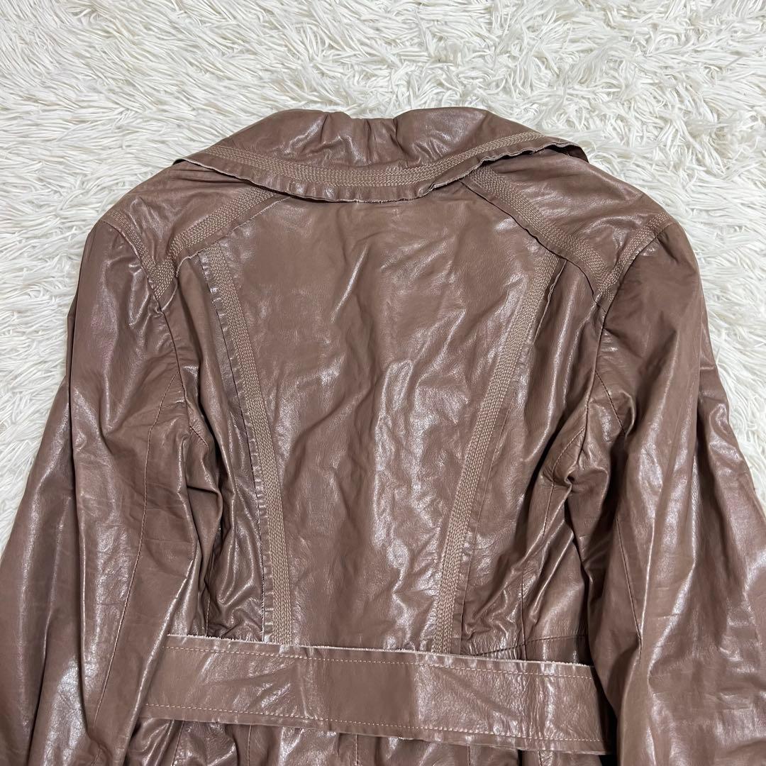 タグつき SPORTMAXマックスマーラ ラムレザー ロングコート ベルト ML