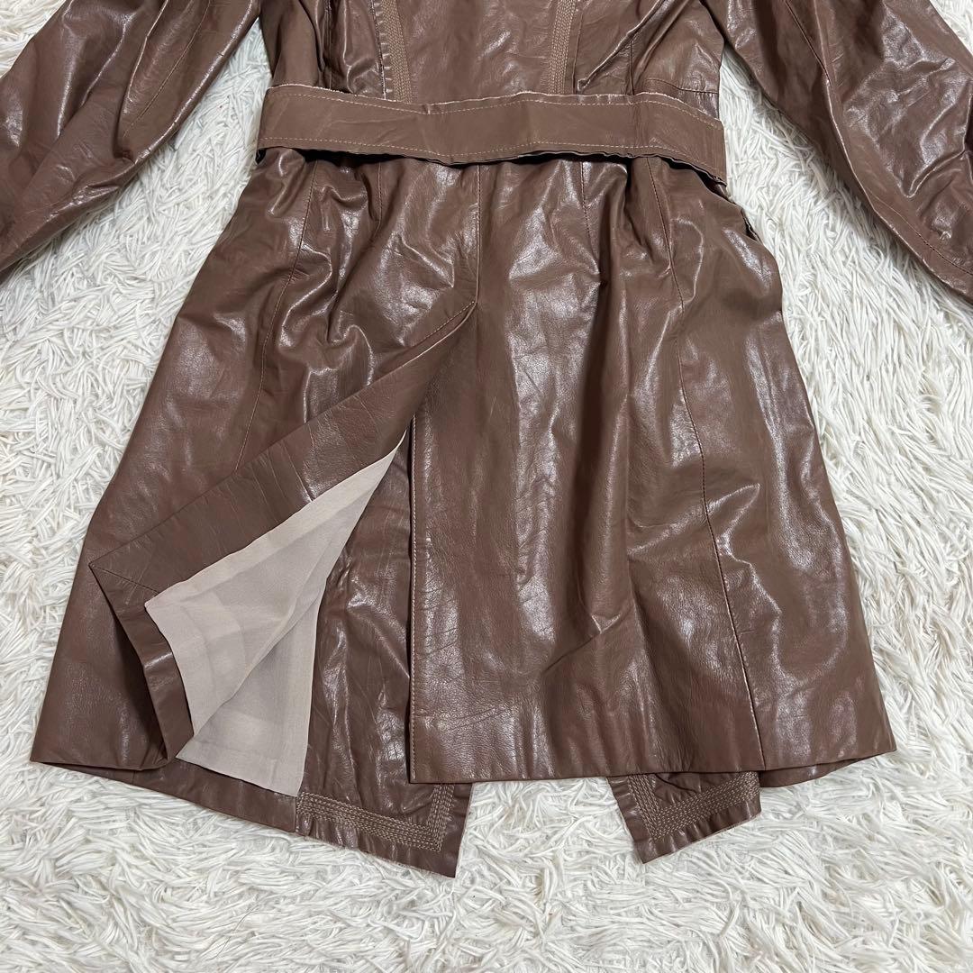タグつき SPORTMAXマックスマーラ ラムレザー ロングコート ベルト ML
