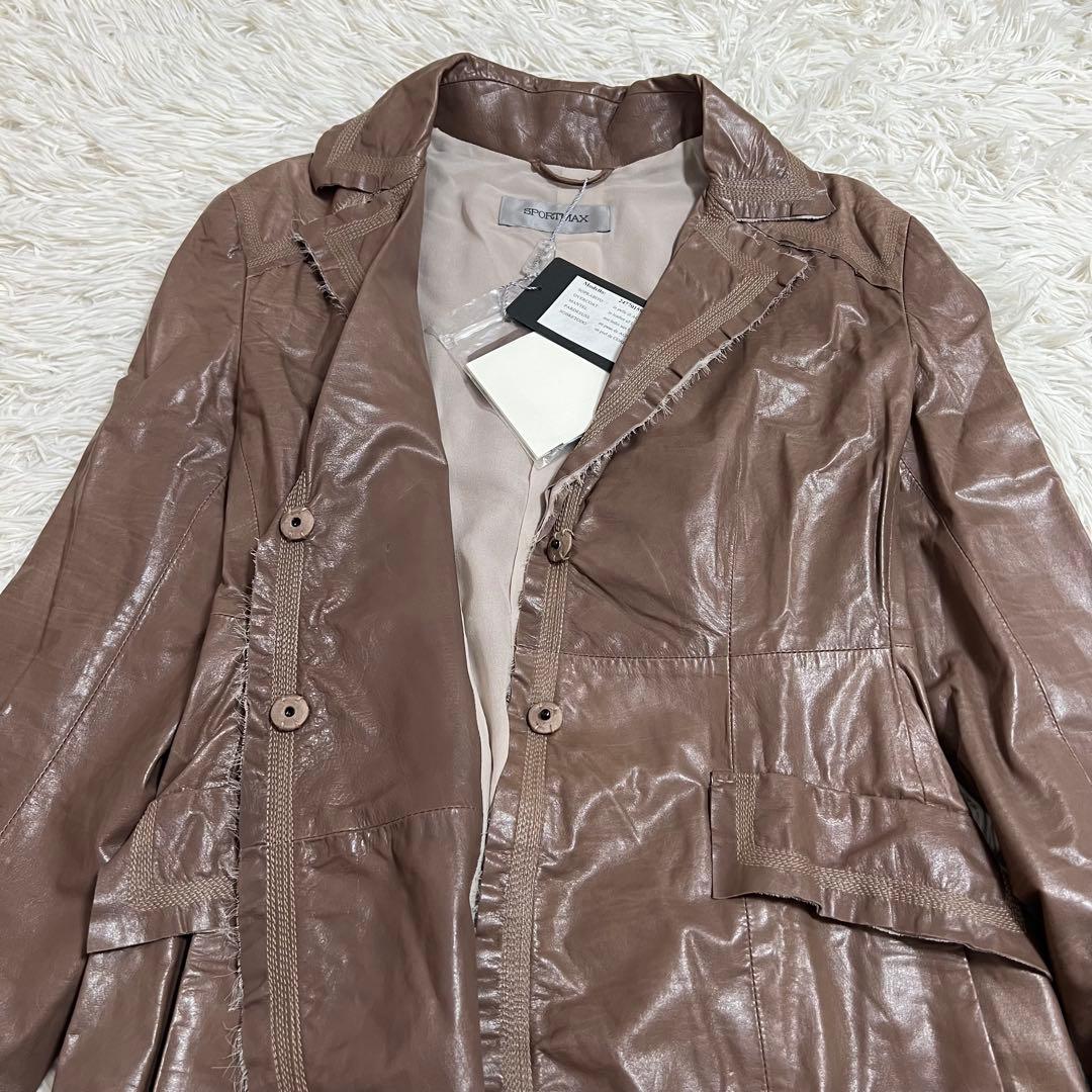 タグつき SPORTMAXマックスマーラ ラムレザー ロングコート ベルト ML