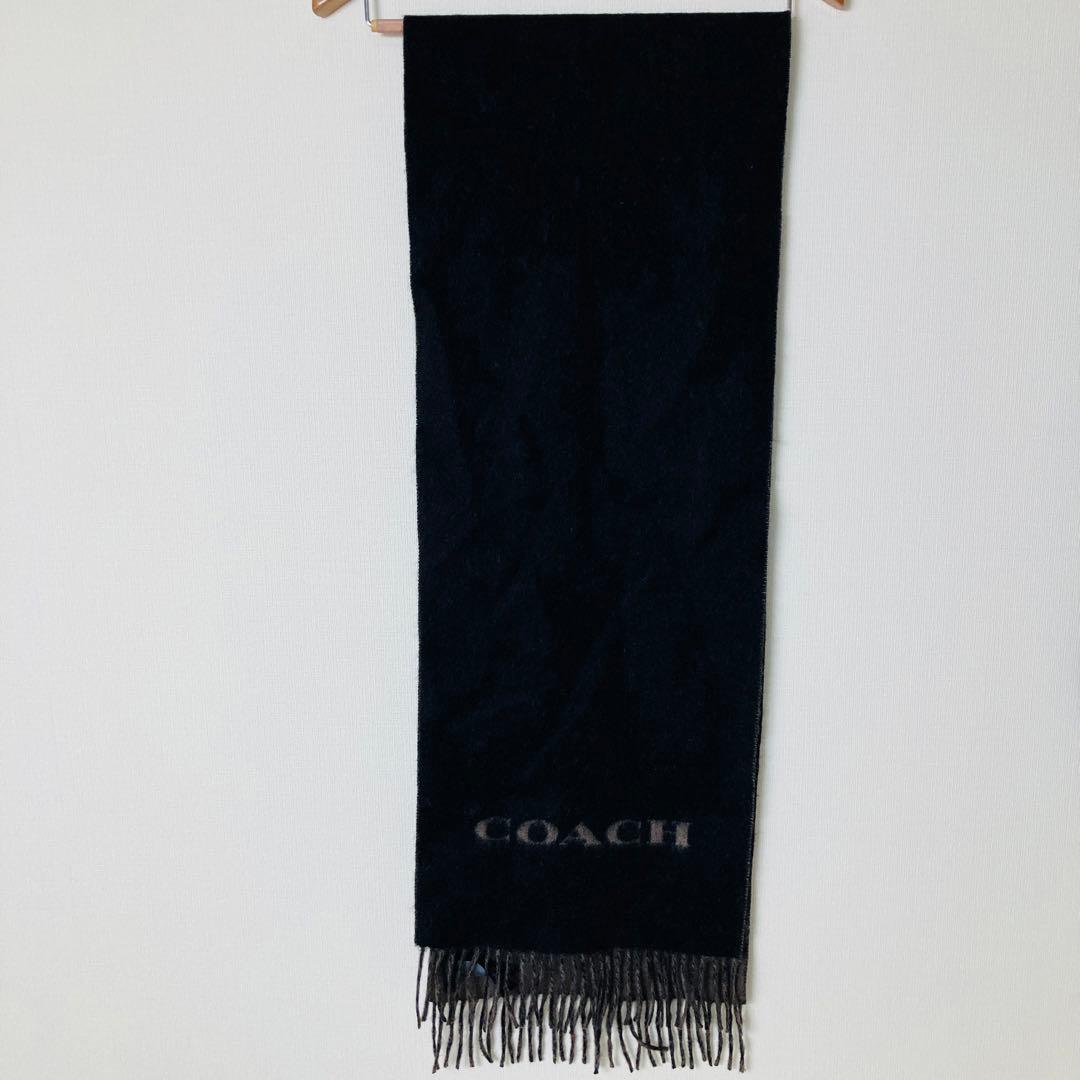 COACH コーチ カシミヤ混 ロゴ マフラー フリンジ