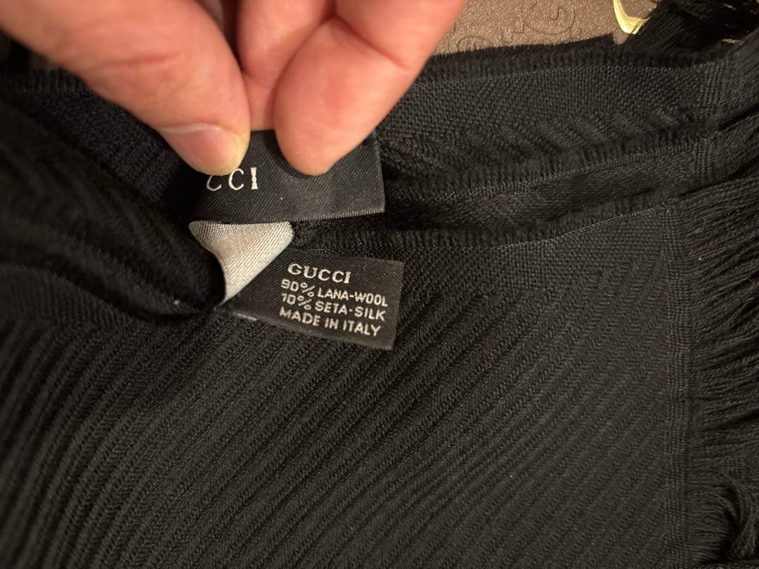 GUCCI ストール マフラー 黒×金 箱付 美品