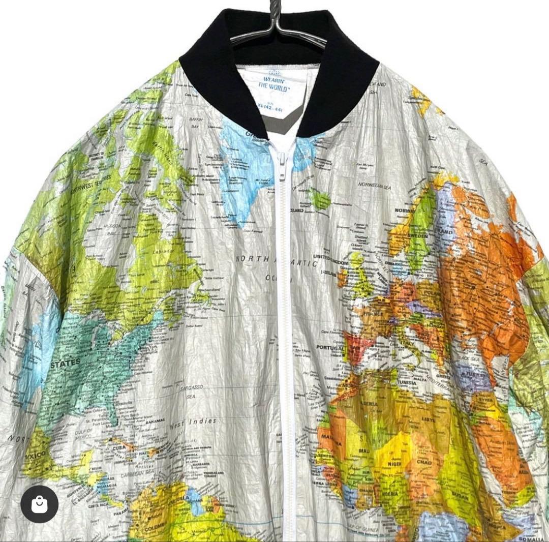 【ヴィンテージ】ペーパージャケット XL 90s　世界地図柄　カートコパーン着用
