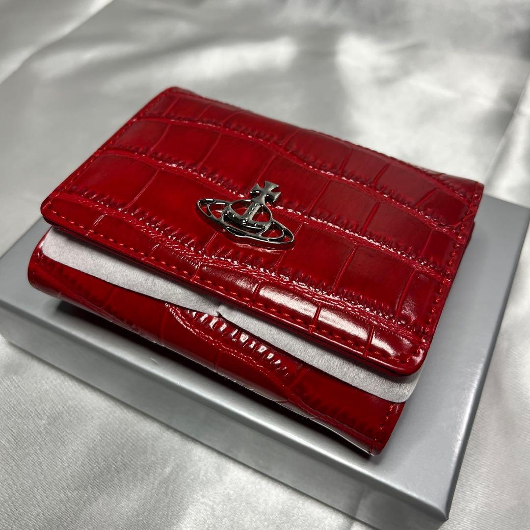 新品VivienneWestwood赤 レッド クロコダイル 三つ折り財布 四角