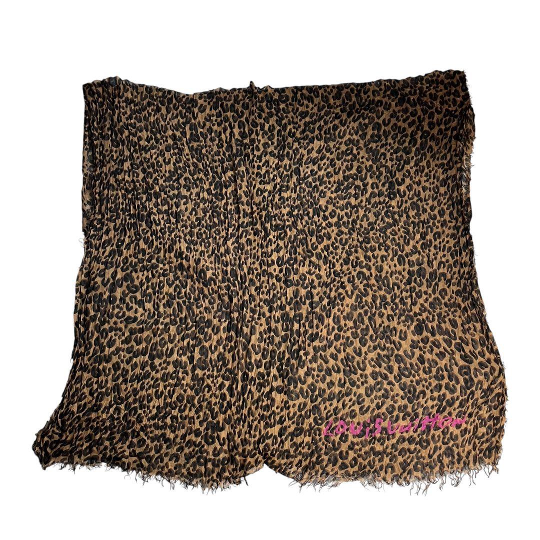【 美品 】 ルイヴィトン　ストール　レオパード　ビッグロゴ　カシミア　シルク