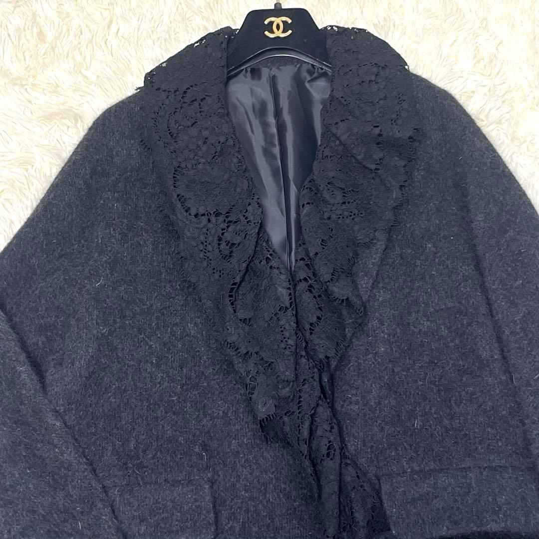 洋服屋　チェスターコート　ロングコート　アンゴラ混　フランス製レース　L