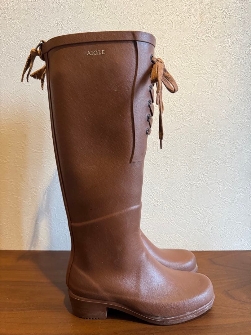 AIGLE フランス製 レインブーツ エーグル レースアップ 長靴 ニーハイ