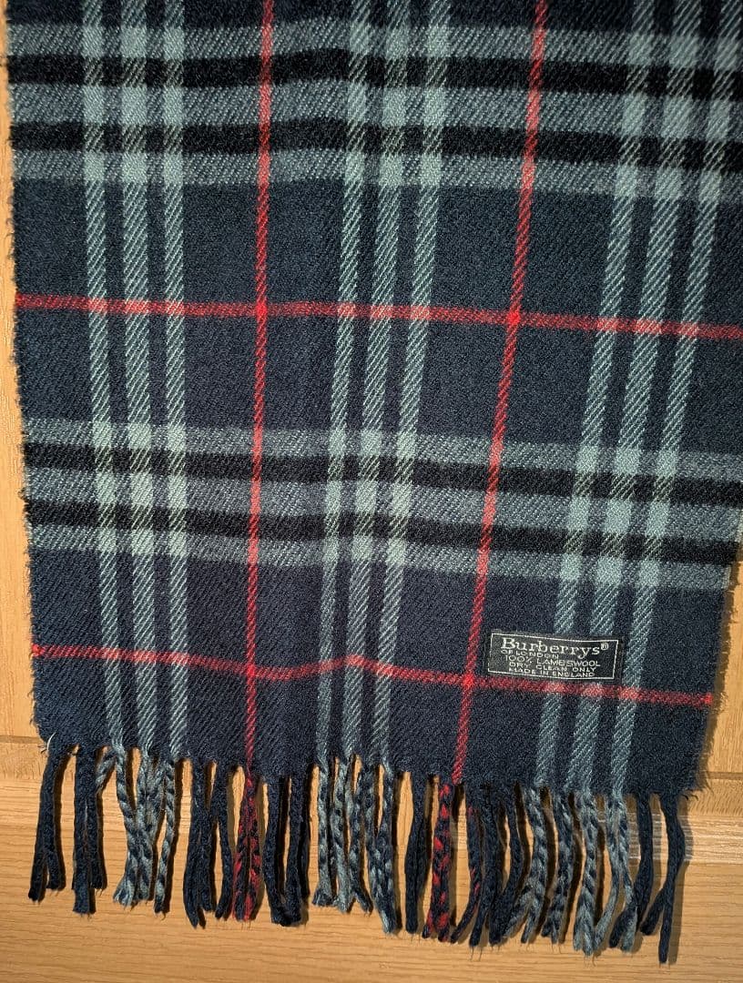 90's Burberry's チェック柄 マフラー ネイビー ENGLAND