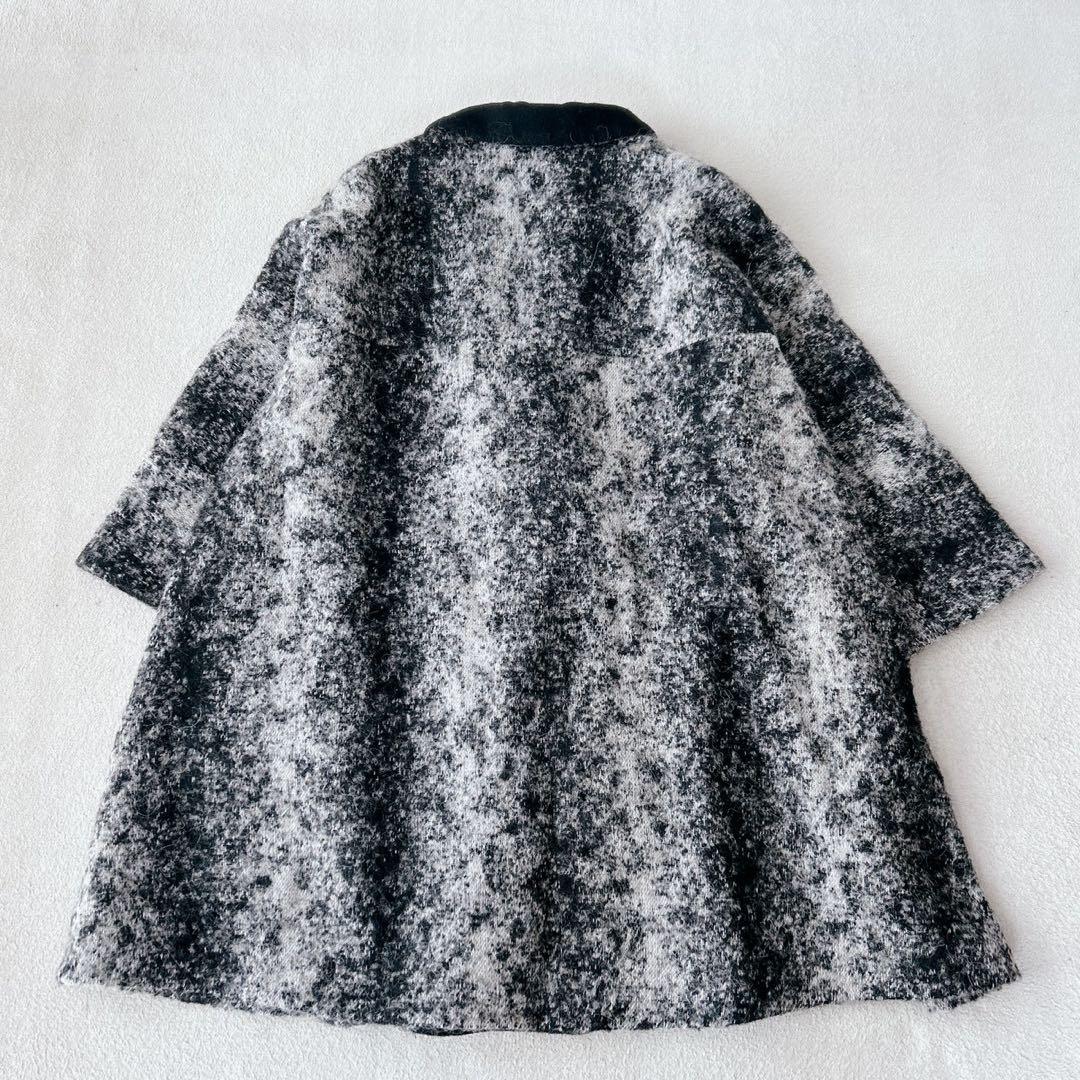 美品✨ビアズリー ロングコート　アンゴラ　モヘヤ　アルパカ　黒×白　ゆったり♪