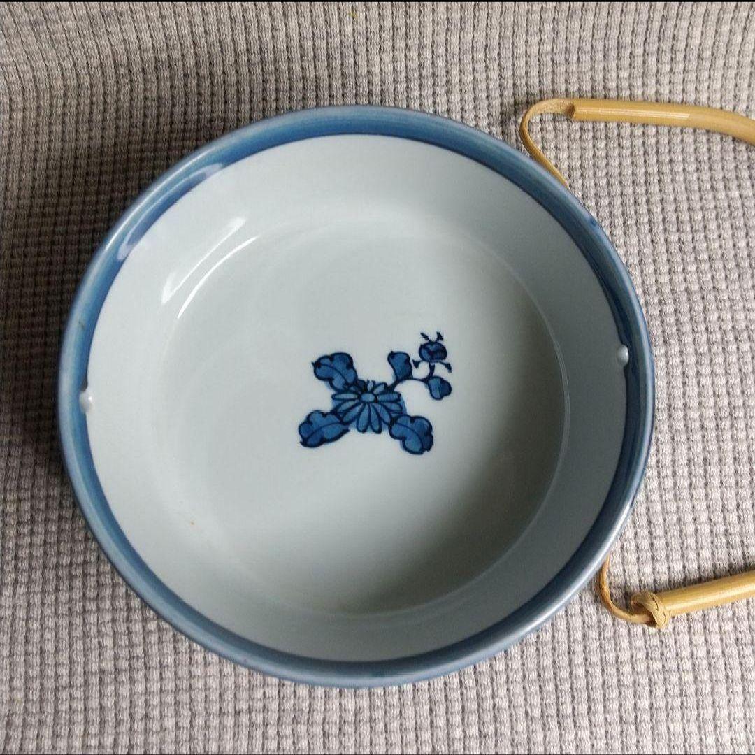 源右衛門　青彩菊絵　　竹柄つき器　長皿