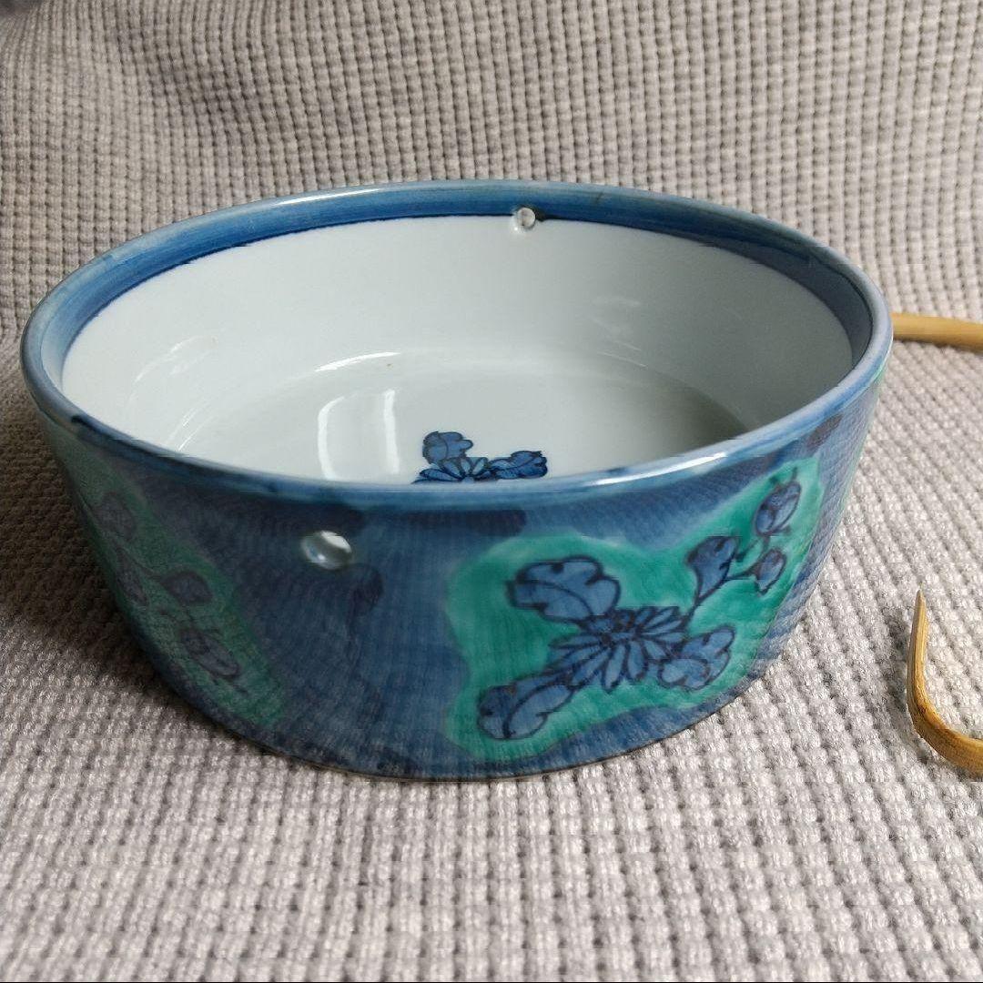 源右衛門　青彩菊絵　　竹柄つき器　長皿