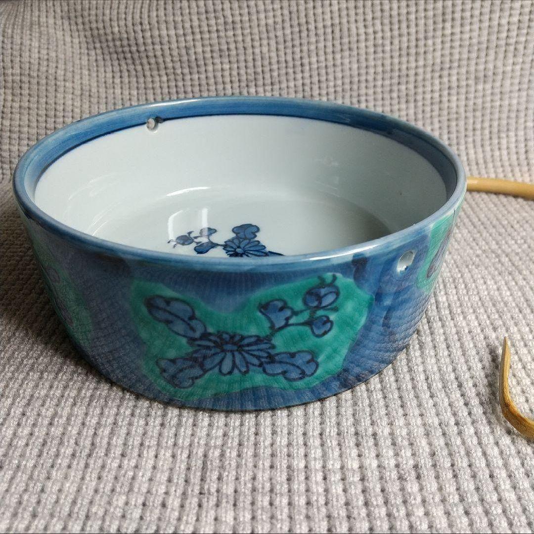 源右衛門　青彩菊絵　　竹柄つき器　長皿