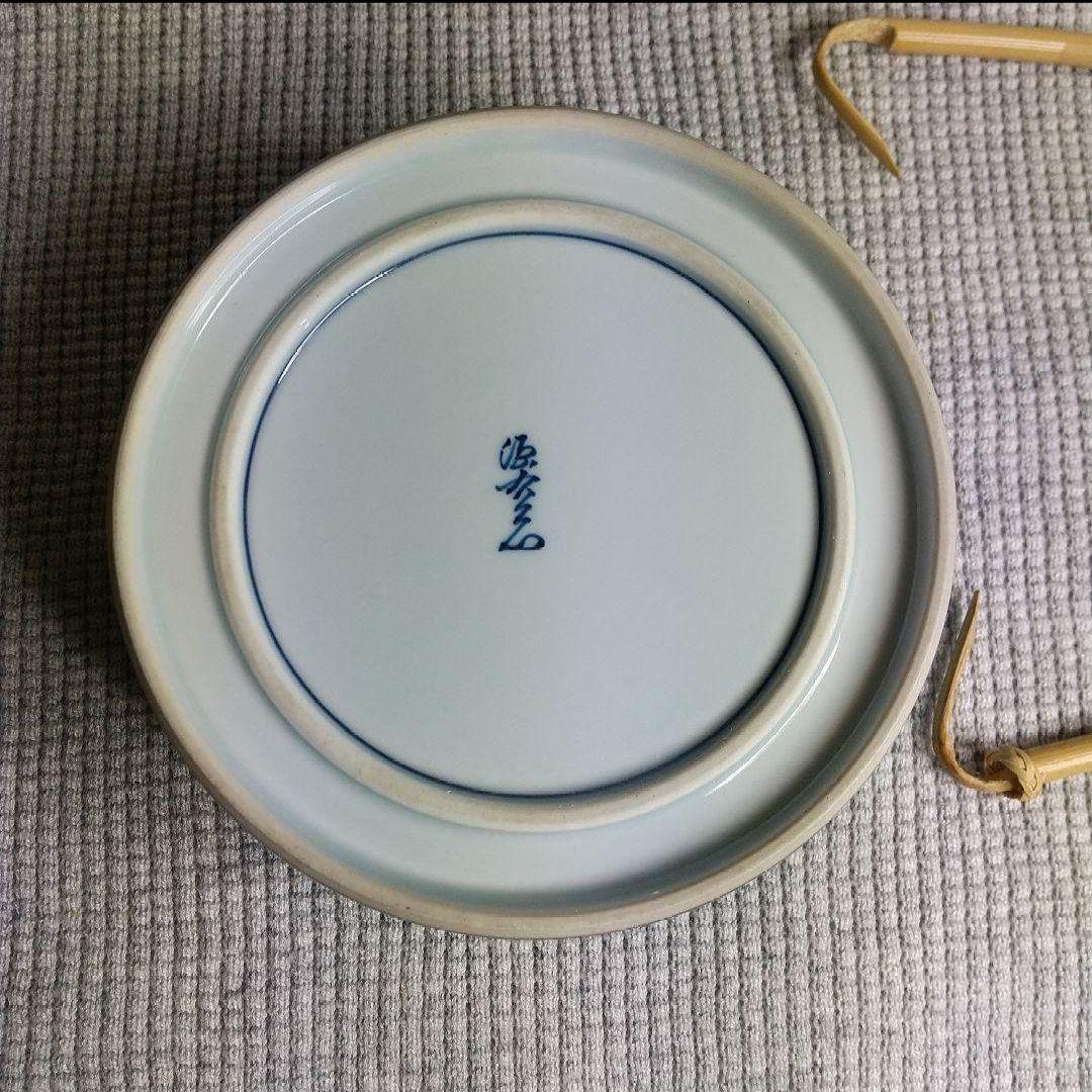 源右衛門　青彩菊絵　　竹柄つき器　長皿