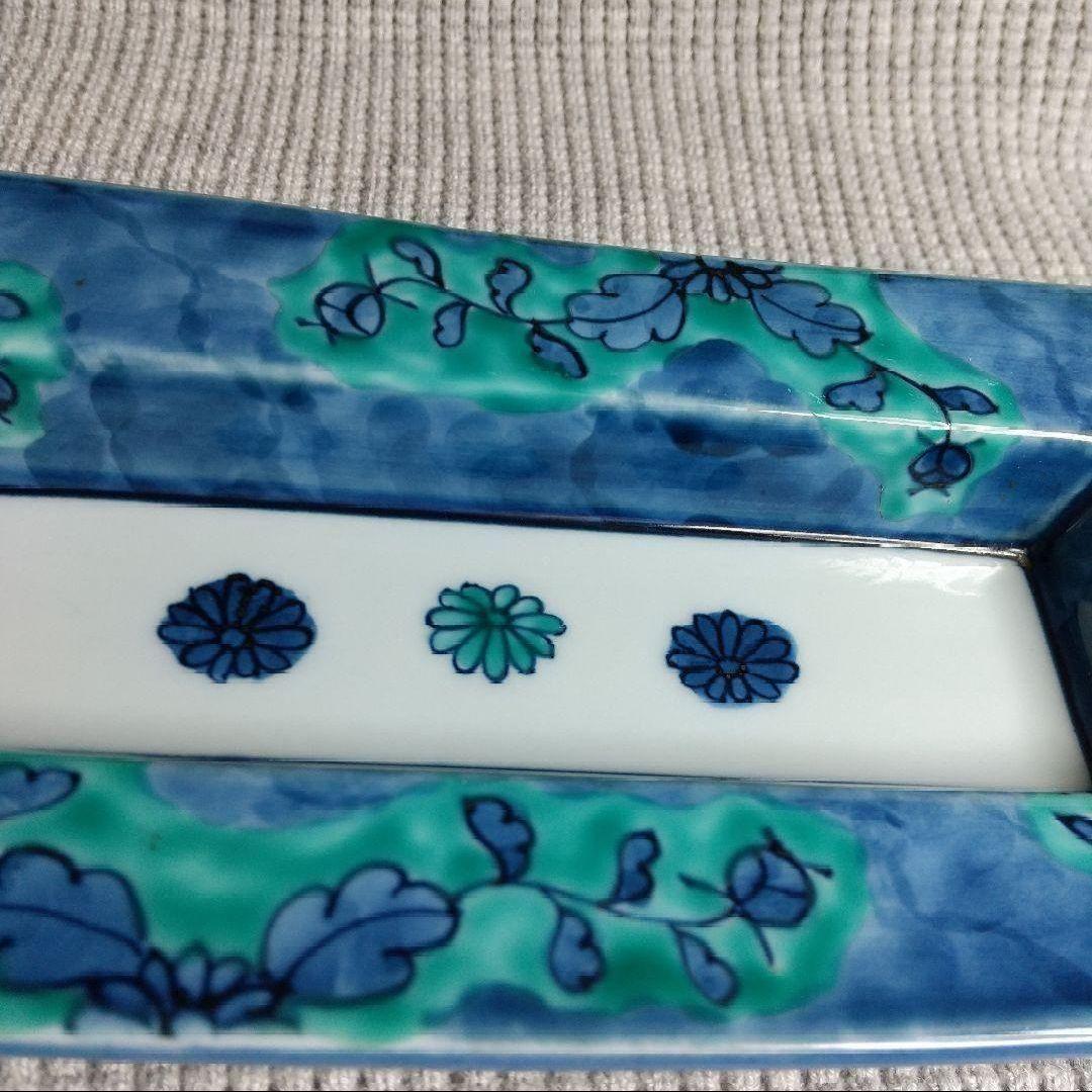 源右衛門　青彩菊絵　　竹柄つき器　長皿