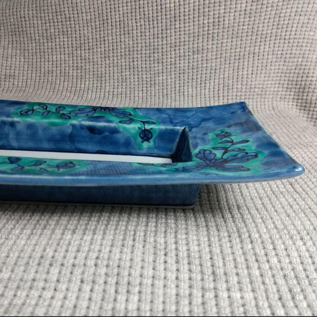 源右衛門　青彩菊絵　　竹柄つき器　長皿