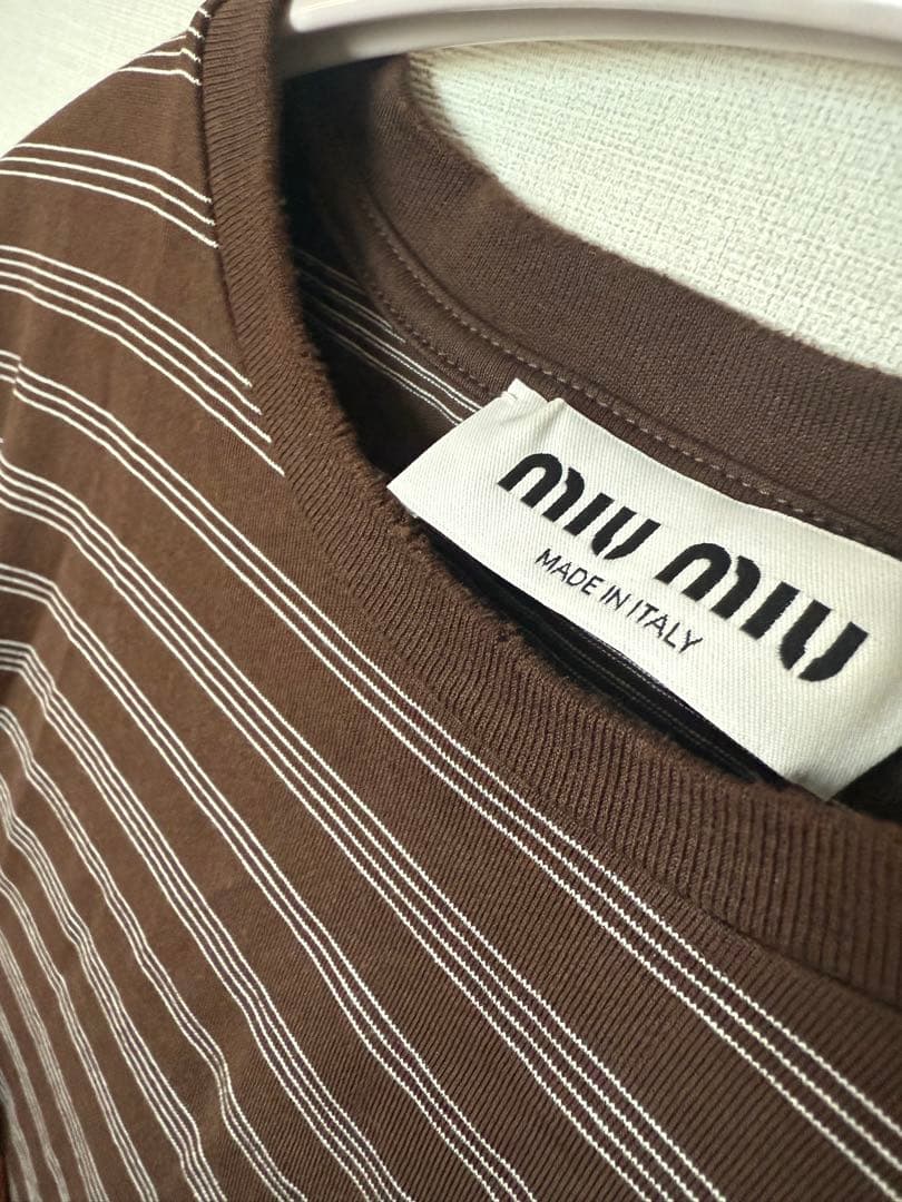MIU MIU ジャージー Tシャツ　ボーダー　ブラウン