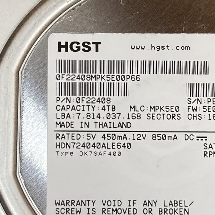 HGST 3.5インチ SATA HDD 4TB【中古】
