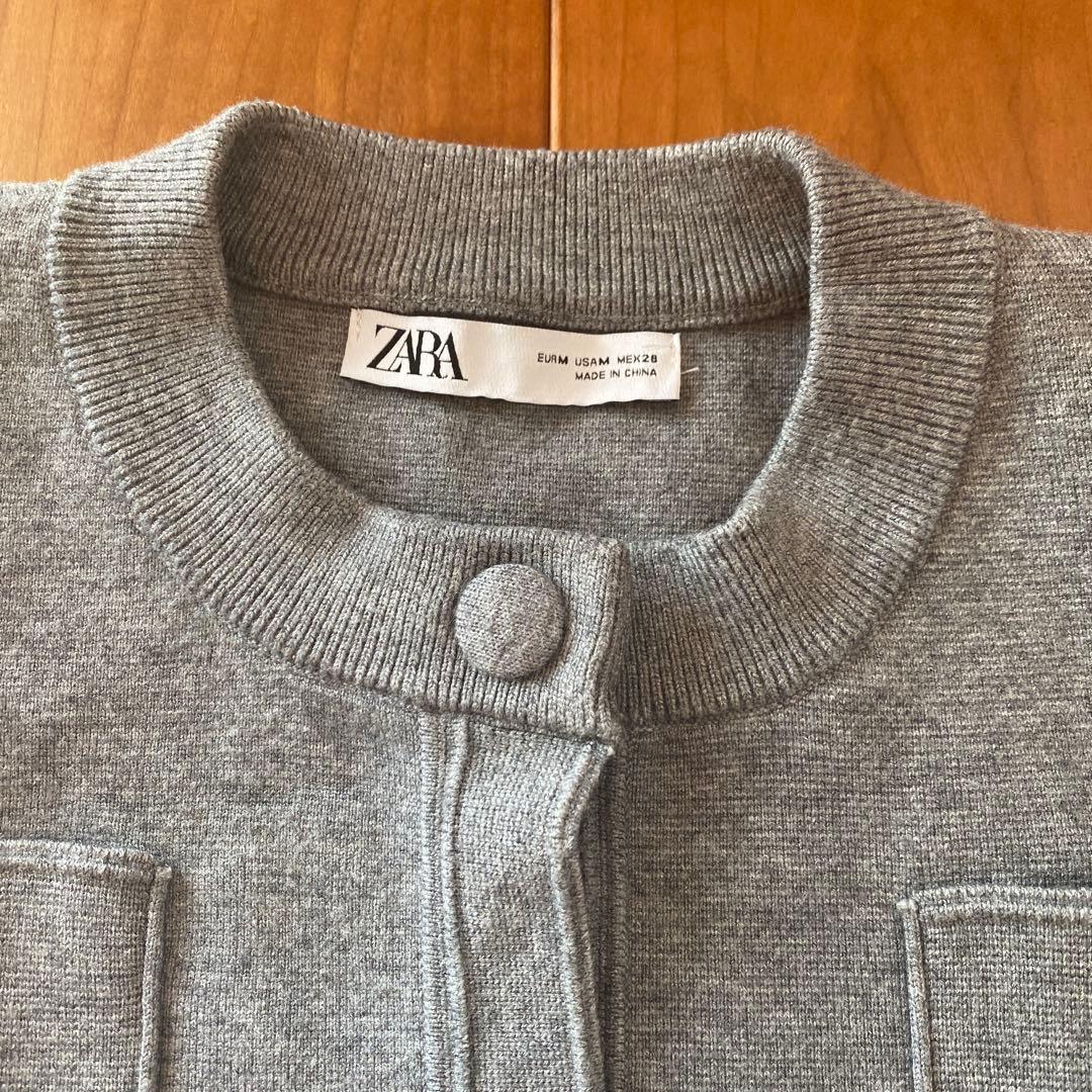 ZARA プレーンニットパデットショルダーカーディガンM美品