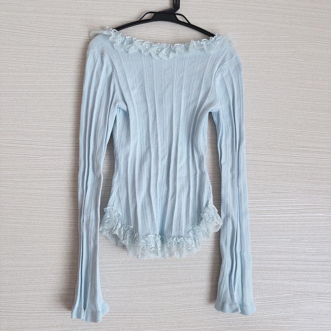 SNIDEL 【極美品】フリルニットプルオーバー ブルー カーディガン レース
