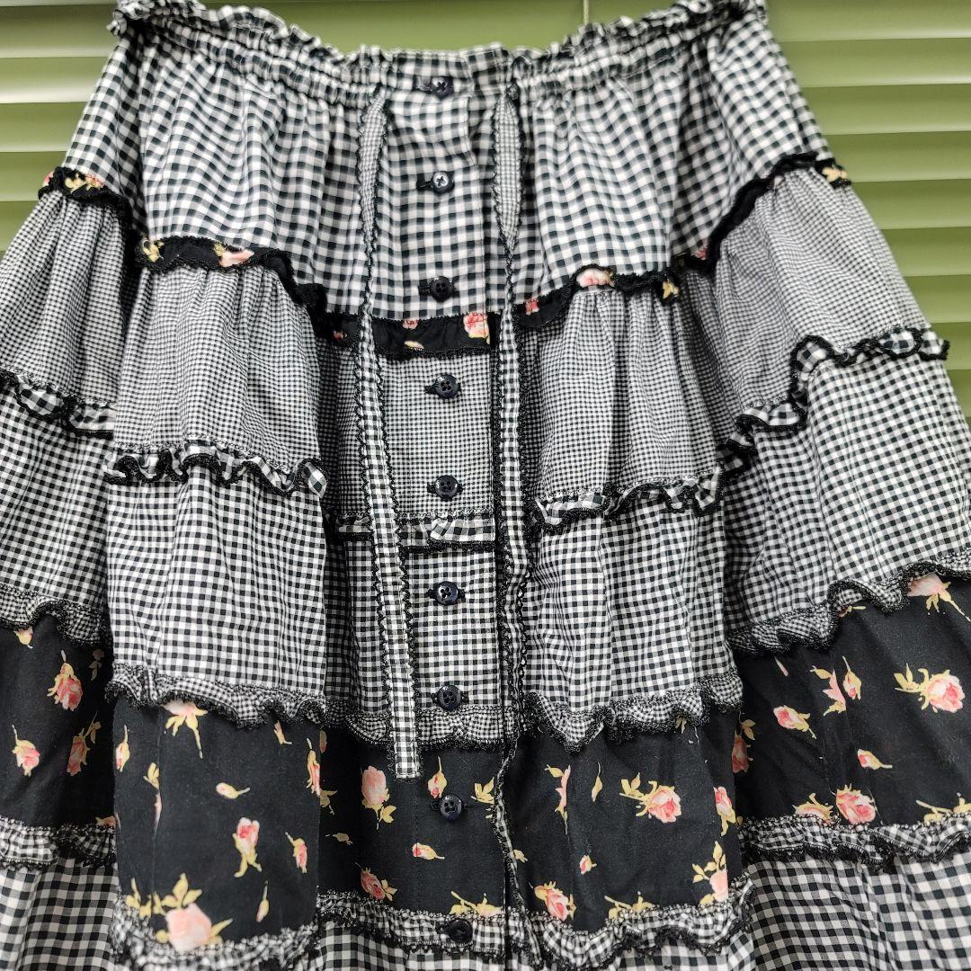 ●専用●ピンクハウス　フレアスカート薔薇& 黒白ギンガムチェック パッチワーク